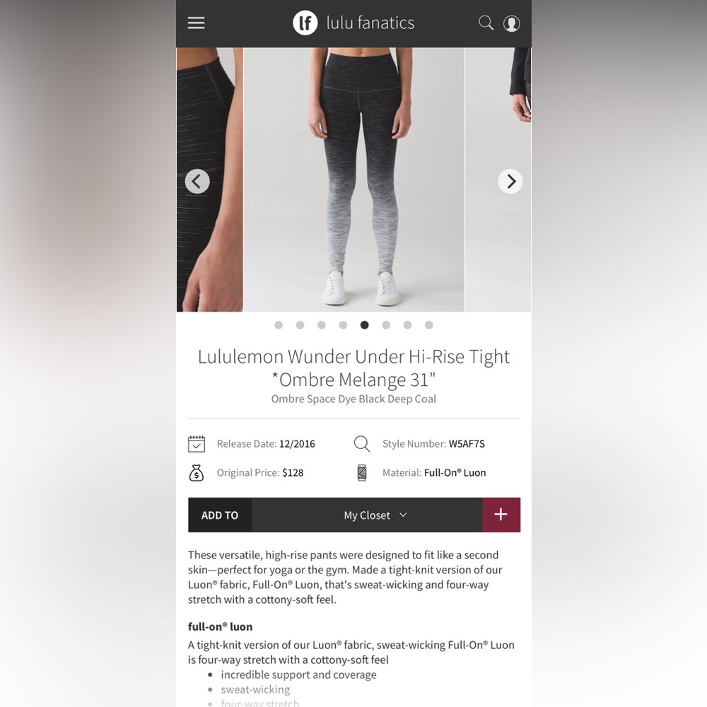 LN Lululemon Wunder Under Hi-Rise Tight
*Ombre Melange 31"